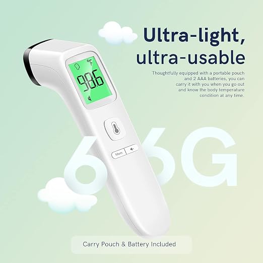 No-Touch Thermometer for Adults and Kids, Fast Accurate Digital Thermometer with Fever Alarm & Silent Mode, Easy-to-use, Forehead Thermometer for Babies, Kids & Elderly | Large LCD with 3-Color Backlight, Fever Indicator, Mute Mode, Memory Recall, Dule...