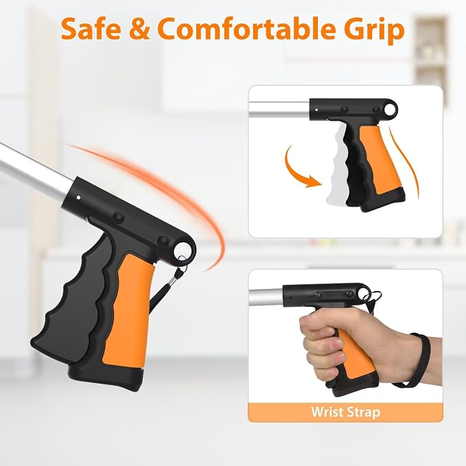 2-Pack 43" Extra Long Grabber Reacher Tool (Blue+Orange) | Foldable Trash Picker Upper, 360° Rotating Jaw + Magnets, 4" Wide Claw, Heavy Duty, Mobility Aid Reaching Tool for Seniors
