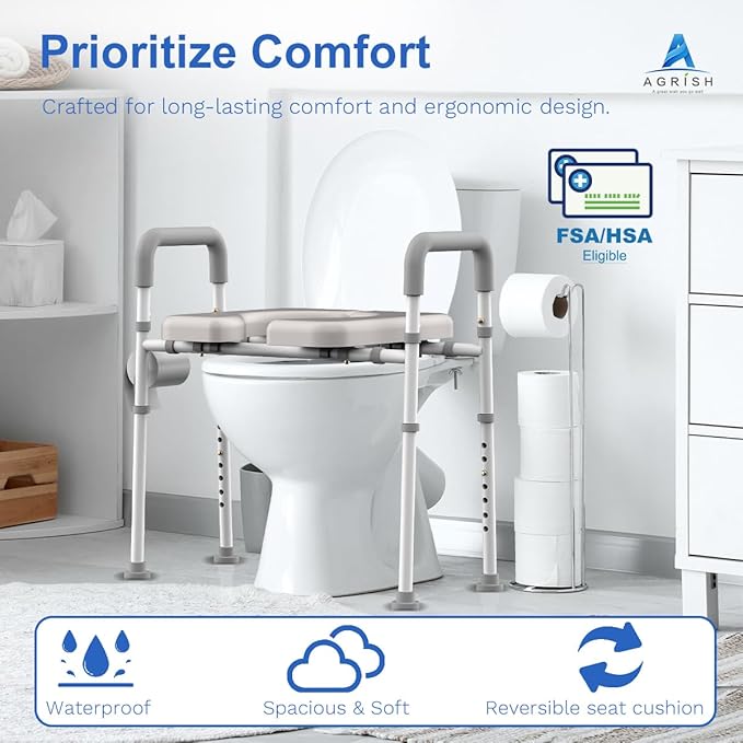 Raised Toilet Seat with Handles - Width & Height Adjustable Toilet Seat Risers for Seniors, Heavy Duty Handicap Toilet Riser, Fit Any Toilet, Up to 400lbs
