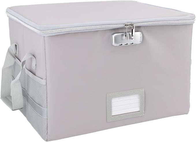 Fireproof Document Box, 1000℃ Fireproof Document Organizer, Portable File Storage Box with Lock and Reflective Strip for Documents Passports Valuables
