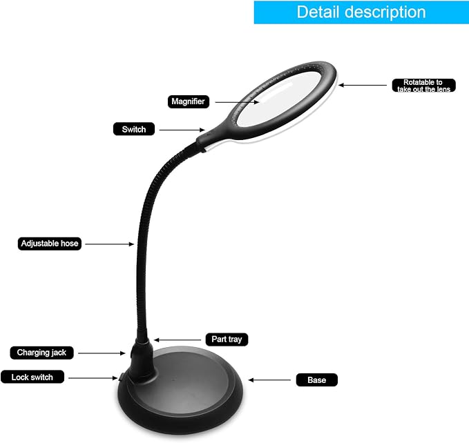 Magnifying Glass Lamp,5X Magnifier LED Light and Flexible Neck,Magnifying Lamp USB Powered,Perfect for Reading,Hobbies,Task Crafts or Workbench | Magnifying Lamp USB Powered Perfect for Reading, Hobbies, Task Crafts or Workbench
