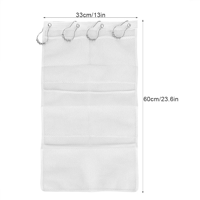 Joyzan Mesh Shower Organizer, 6 Pockets Hanging Caddy Portable Space Saving | Bathroom Holder Quick Drying Hanger Curtain Rod Storage Soap Shampoo Loofah Cruise Liner Ship Essentials Bath Toy Toiletry