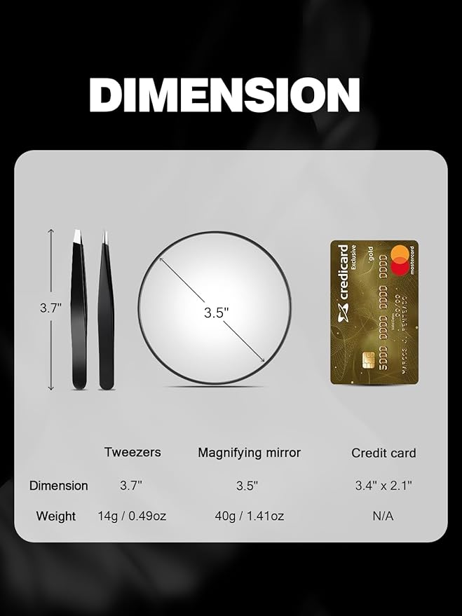 20X&40X Magnifying Mirrors with Suction Cups and 2 Tweezers Set，3.5 inches Magnified Makeup Mirror, Black, 2PCS