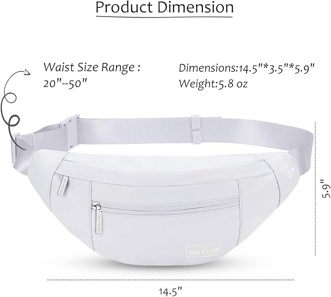 Large White Fanny Pack Sling Bag Trendy Travel Essentials for Women Men | Stylish,4-Zipper Pockets,Adjustable Belt,Fashion Cross Body Bag for Enjoy Yoga Traveling Workout Running Shopping