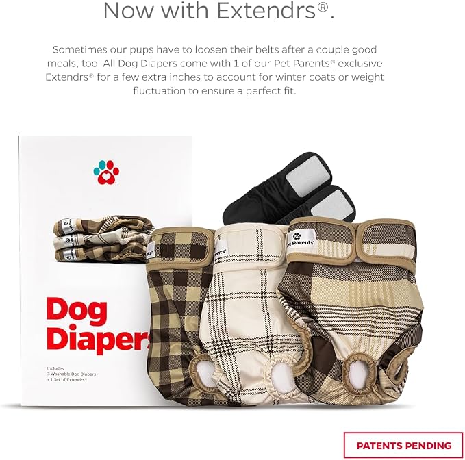 Pet Parents® Washable Dog Diapers (3pack) + Extendrs® of Durable Doggie Diapers, Premium Dog Diapers Female & Male (X-Small, Oxford)