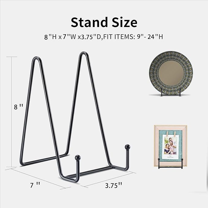 Kruodop 8 Inch Plate Stands for Display, 5 Pack Plate Holder Display Stand, Black Metal Frame Easel Holder Stand for Pictures,Book, Photo, Decorative Plate, Black