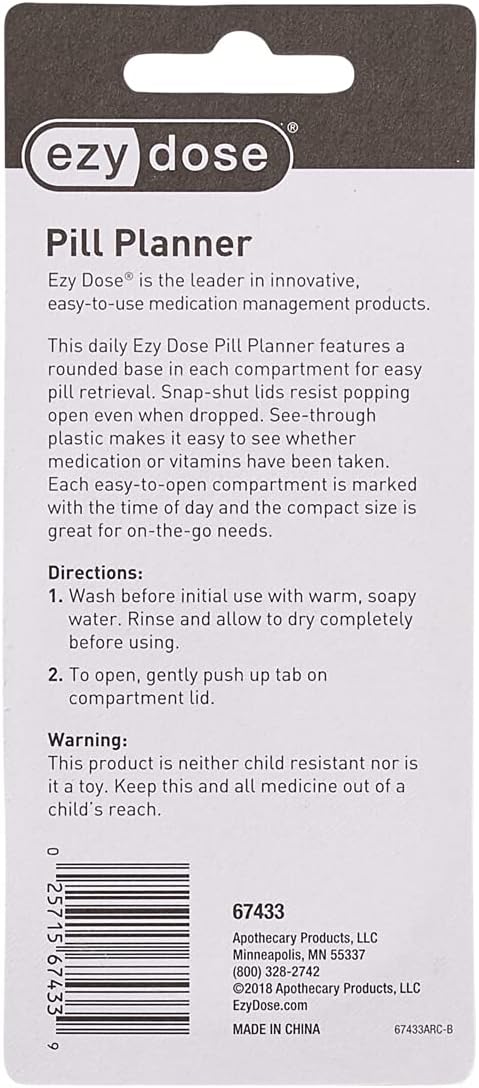 EZY DOSE Daily AMPM Pill Reminder, Colors Vary, 1 Count (Pack of 4)