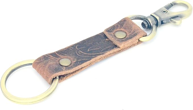 Genuine Leather Keychain Walnut Leather Key Holder Mens Belt Key Chain Ring Fob