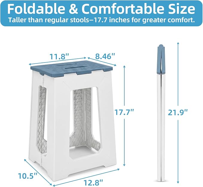 neotidy Foldable Stool Chair, 17.7” Tall Folding Seat for Adults up to 400 lb, Heavy-Duty Plastic Foldable Stool for Sitting, Portable Compact Folding Chair for Home Outdoor Camping, Blue