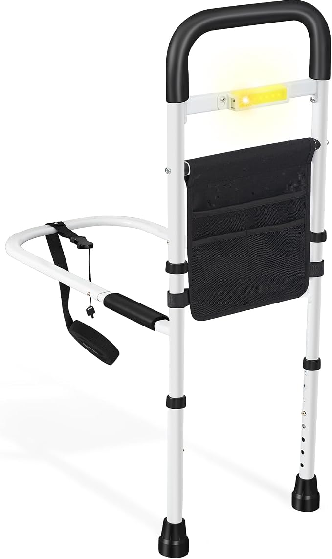 Panta Bed Rails for Elderly Adults Safety, Adjustable Bed Assist Rails for Seniors with Motion Light, Bed Side Rails with Support Legs and Storage Pocket, Portable Bed Cane (Black) | ASTM F3186-17, motion light, support legs, storage pocket, portable b...