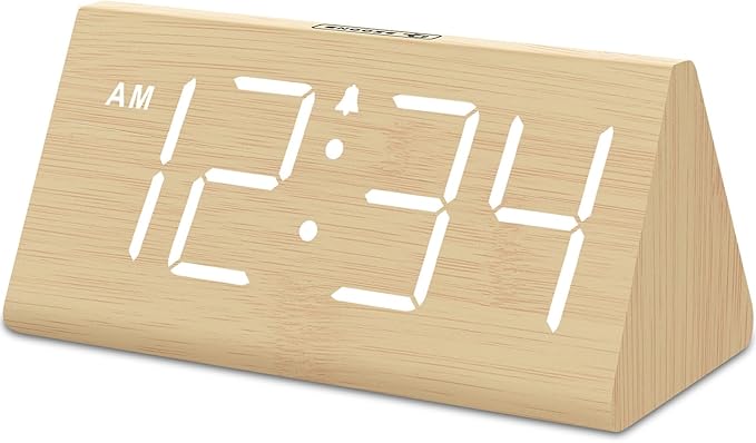 DreamSky Wooden Digital Alarm Clock for Bedrooms with Large Numbers | Electric Desk Clock, USB Port, Loud Alarm for Heavy Sleepers, Adjustable Volume, Dimmer, DST, Wood Décor Gifts, Plug in Clock