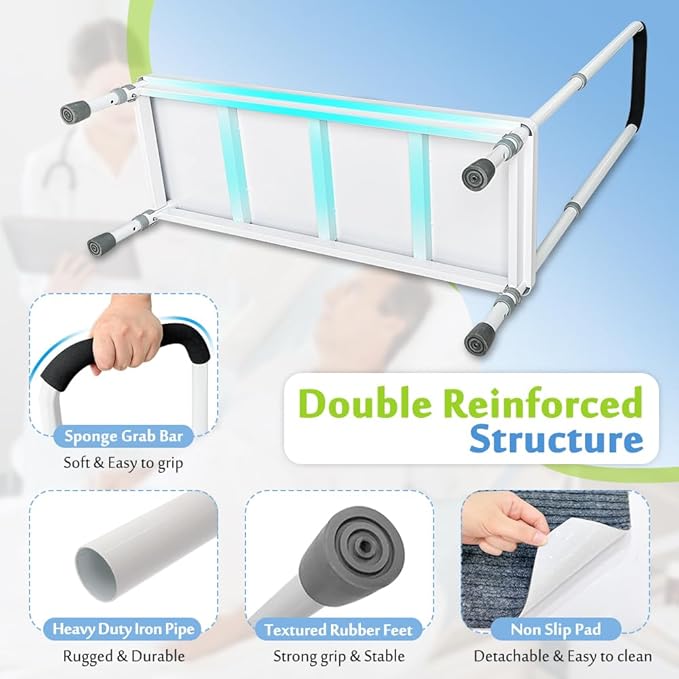 Step Stool with Handle for Elderly Adults Medical Bedside Steps for High Beds Seniors Safety Stepping Stool with Handrail Heavy Duty 400lbs Adjustable Handicap Bed Stairs Wide Platform-31