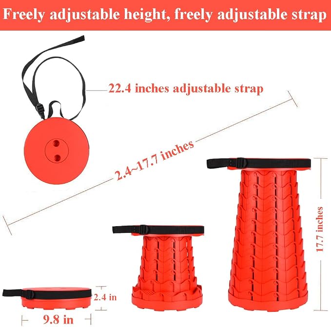 Fishboy Upgraded Collapsible Stool, 400lbs Max Weight, Lightweight But Sturdy, Portable Retractable Folding Telescoping Foldable Camping Stool for Adults Outdoor Fishing Hiking BBQ