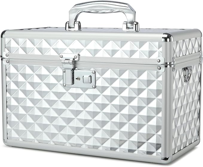 Storage Box with Key Lock, Lockable Medicine Storage Box, Empty First Aid Box, Security Lock Box, Multipurpose Locking Box for Home and Outdoor Use (Silver, Large)