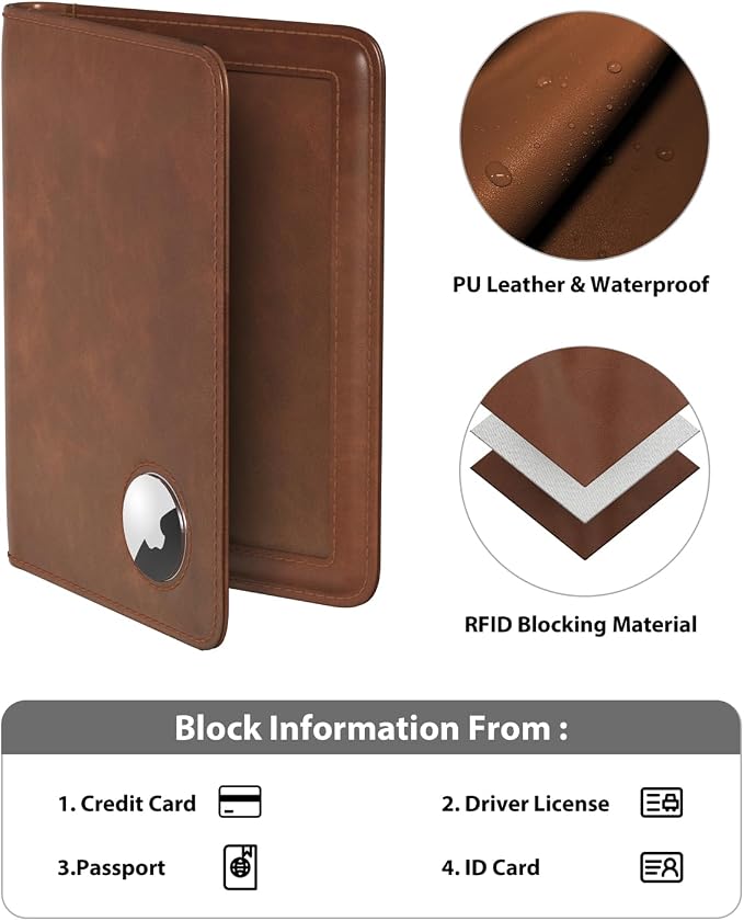 Stouchi AirTag Passport Holder – Slim RFID Travel Wallet | Ultra-slim, Waterproof PU Leather, 5 Card Slots, RFID Blocking, AirTag Slot – Perfect for US Passports