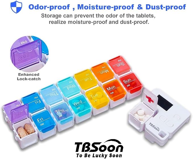 7 Day Medicine Pill Organizer, 4 Reminder Alarms, Loud Sound, 14 Large Compartments, Large Screen, Moisture-Proof, Travel Weekly/Daily Pill Box/Organizer/Case/Container/Dispenser, AM/PM 2 Times a Day