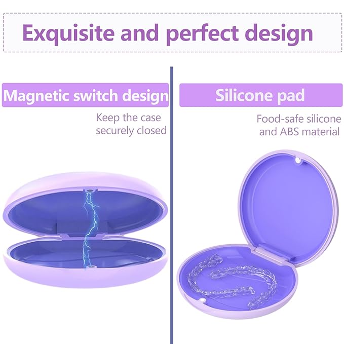 Retainer Case, Slim Aligner Cases for Invisalign, Mouthguard Case with Removal Tools& Aligners Chewies& Brush, Removable Inner Tray Silicone for Easy Cleaning (Purple)
