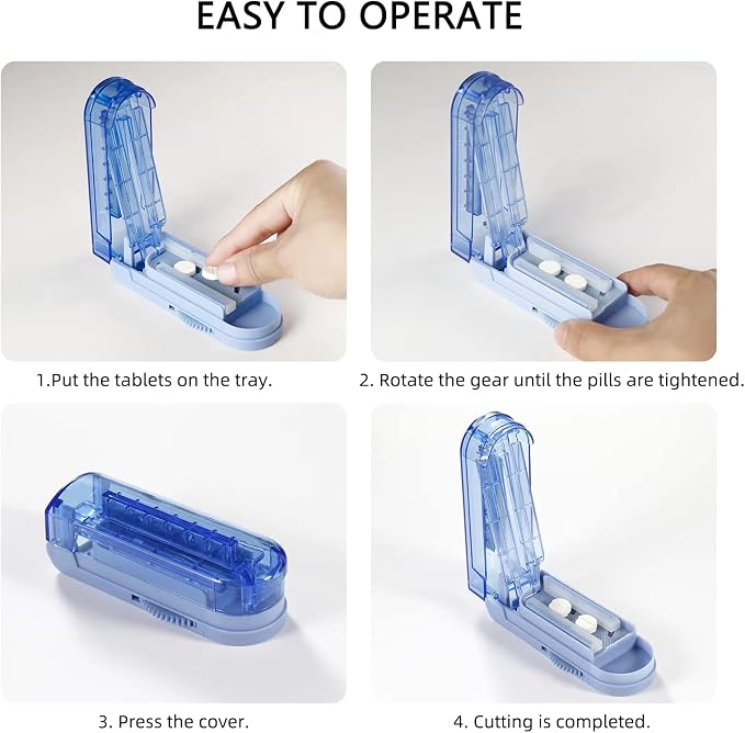 Multiple Pill Splitter, Adjustable Pill Cutter, Stainless Steel Cutting Blade & Blade Guard, with Accurate Pill Alignment, for Cutting Small Pills or Large Pills in Half (Blue)