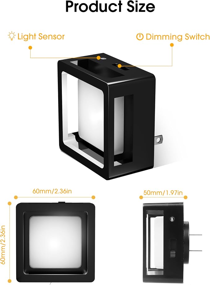 LED Night Light, Night Lights Plug Into Wall [2 Pack] with Dusk-to-Dawn Sensor, Dimmable Nightlights, Adjustable Brightness for Bathroom, Hallway,Toilet