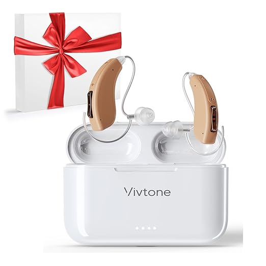Rechargeable Hearing Aids for Seniors Adults, Advanced Multi Channel Digital BTE Hearing Assist, with Recycle Charging Case for 125 Hrs Backup Power, Auto-On/Off, Pair, Lucid508-beige