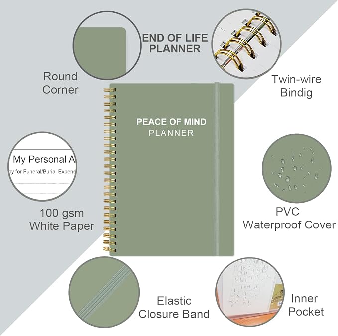 Peace of Mind Planner – Final Arrangements Organizer for Beneficiary, Will Preparation, Last Wishes & Funeral Planning, 5.8" x 8.5", Green