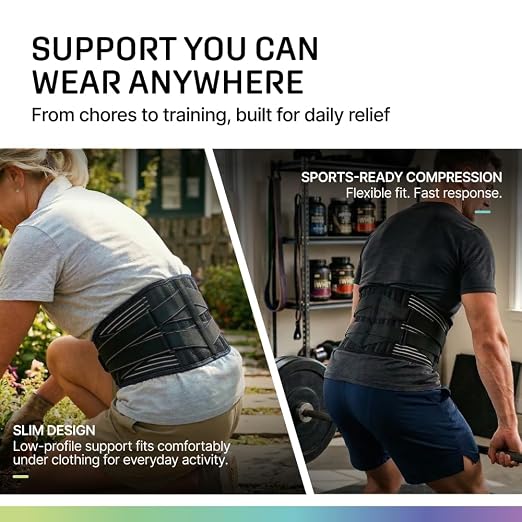 Modvel Lower Back Lumbar Support Brace for Men & Women | Breathable Fabric with Lumbar Pad | Relieving Back Pain | Great for Employees at Work, Desk Jobs, Standing Jobs