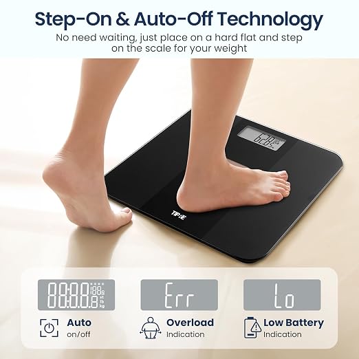 TIPRE Solar Powered Weight Scale with Endless Power, Scale for Body Weight, Electronic Bathroom Scale for Weight Loss, Digital Weighing Scale with 0.1lb Accuracy No Battery Required, 400lb/180kg