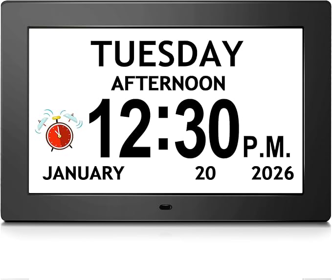 10.1'' Digital Clock With Date And Time, Large Display Clocks for Seniors | 1280*800P HD, Easy to See Date Time Day of Week, Reminders & Alarms, Auto DST, Gifts for Alzheimer Dementia Elderly, Black