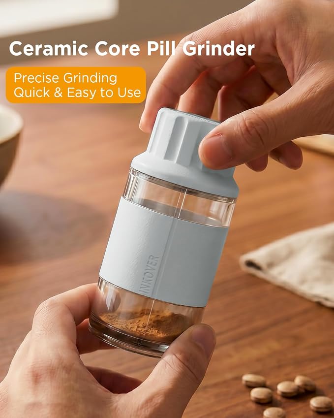 GAONLY Ceramic Core Small Pill Crusher Fine Powder –Manual Pill Grinder for Elderly & Pets, Free Twist-to-Grinder for Arthritic Hands, Crushes Meds/Vitamins to Fine Powder (Blue)