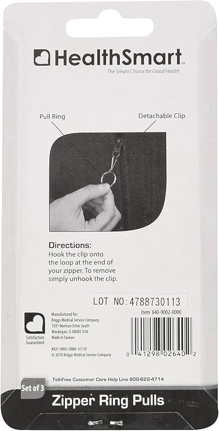 HealthSmart Zipper Ring Pulls Zipper Tabs For Clothing, Zipper Assist, 3 Count, 1 Inch Diameter