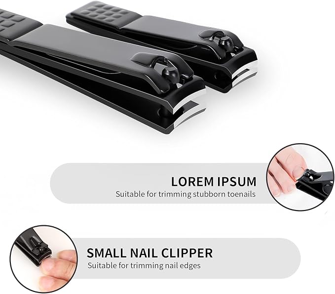 Aogeili Nail Clippers Set, Sharp Stainless Steel Fingernail Clipper & Toenail Clippers, Black Nail Cutter，Perfect 3 PCS Black Nail Cutter for Men/Women/Kids, Set Include Nail File