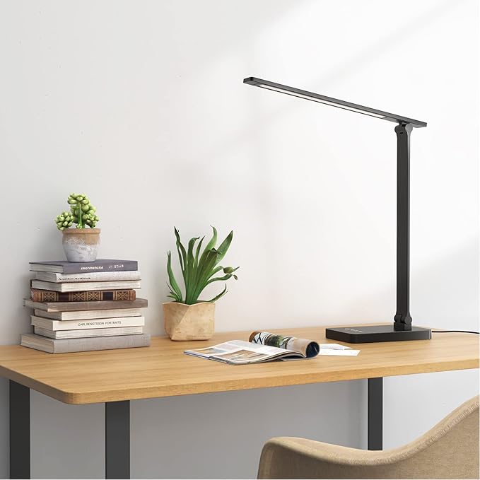 Lepro LED Desk Lamp with USB Charging Port,650LM Dimmable Home Office Touch Control Reading Table Lamp,5 Color Modes with 5 Brightness,College Dorm Room Essentials, Eye Caring, Sewing, Crafting, Black
