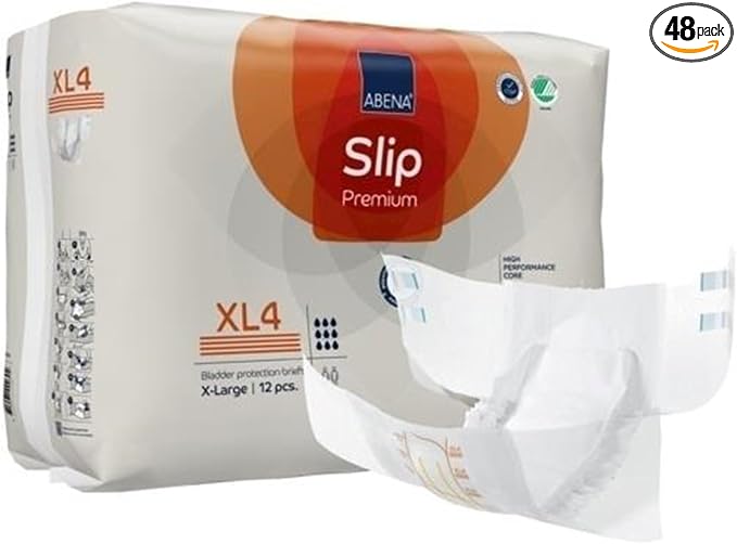 Abena Slip Premium Incontinence Briefs, Level 4, (Small to Extra Large Sizes), Extra Large, 48 Count