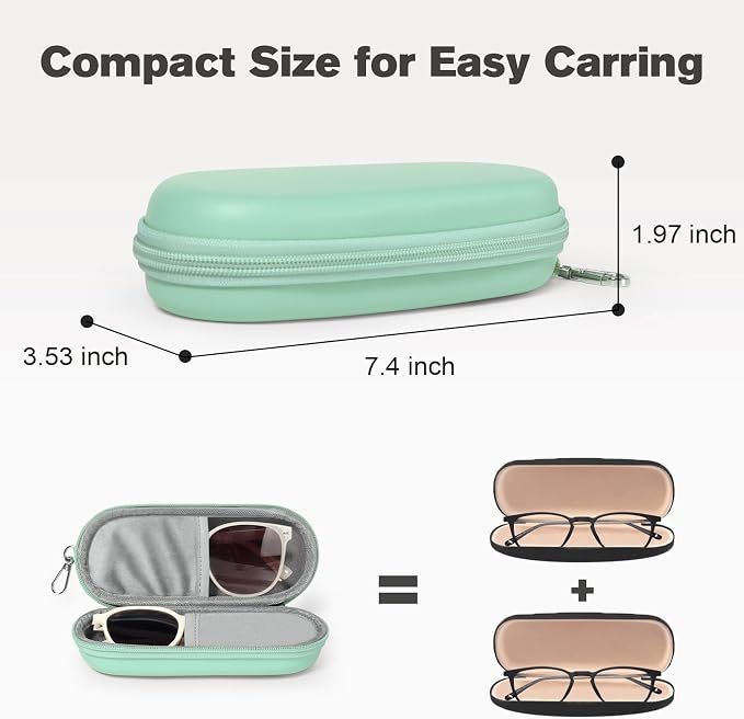 Double Eyeglasses Case, Dual Glasses Sunglasses Organizer with Zipper Closure, Eyewear Storage Box for Men Women Travel