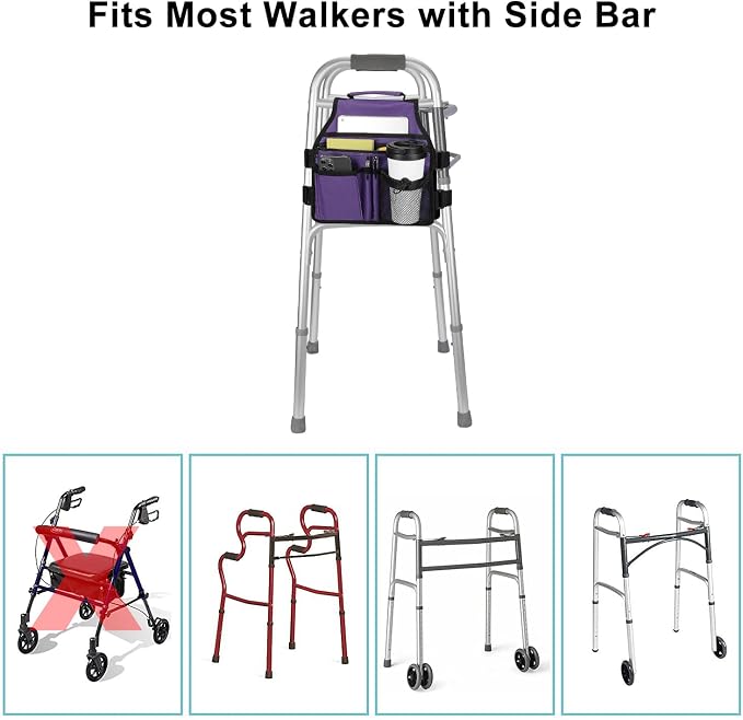 supregear Side Walker Bag, Walker Accessories Bag w/Cup Holder, Folding Walker Basket Waterproof Walker Organizer Caddy Pouch for Most Walker with Side Bar for Seniors, Elderly, Double Sided