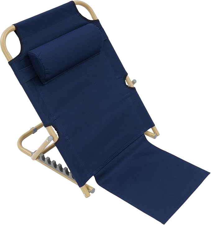 PERFERATE Bed Backrest Support Portable Bed Chair 7 Gears Adjustable Lifting Beds Backrest Folding Reading Chair with Pillow for Elderly Back Neck Lumbar Support, Beach Comfy Travel (Deep Blue)
