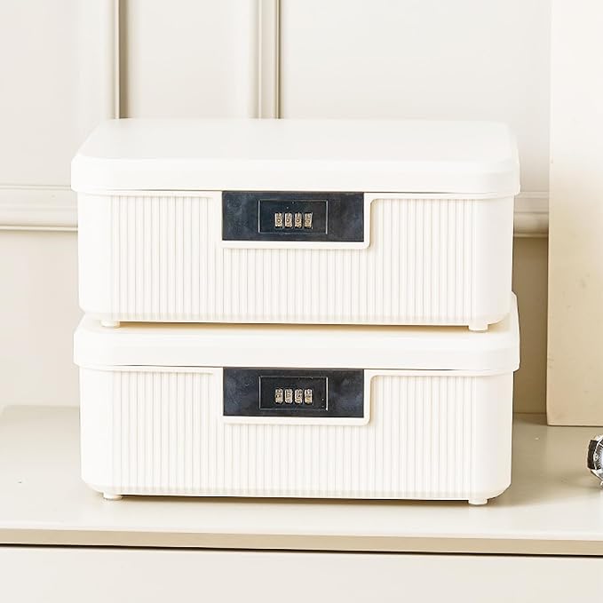 Lockable Storage Box – 4.5 Gallon Waterproof Plastic Organizer w/Adjustable Lock for Home/Office/Outdoor Travel (White & Grey)