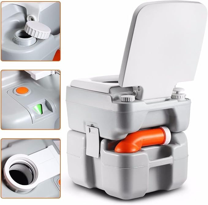SereneLife Portable Toilet – Compact RV Travel Potty Seat with Cover, 5.3 Gallon Waste Tank, Pump Flush, Leak and Odor Proof – Ideal for Campers, Boating, and Outdoor Activities