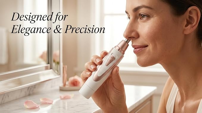 Ear and Nose Hair Trimmer Clippers: 2026 Professional Painless Eyebrow & Facial Hair Trimmers Remover for Women, Battery-Operated Nasal Clipper, Dual Edge Waterproof Blades for Easy Clean, Pink