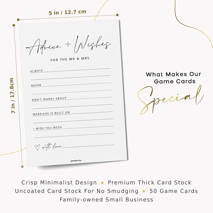 GardenCity Advice and Wishes for the Mr and Mrs, Bridal Shower Games for 50 Guests, Bridal and Wedding Shower Advice Cards, 50 Cards, Minimalist