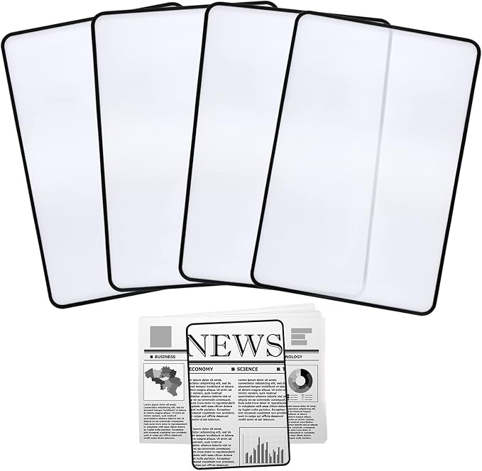 4Pcs Page Magnifying Sheet 3X Lightweight Optical Plastic Fresnel Lens Bookmark Flat Magnifier for the Elderly and People with Low Vision Reading Small Prints, Maps and Books