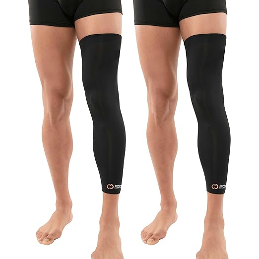 Copper Compression Leg Compression Sleeve - Copper Infused Knee Stabilizer Brace for Running, Meniscus Tear, ACL, MCL, Arthritis, Joint Pain Relief - Thigh & Calf Support for Men & Women - Black - M 2 Pack