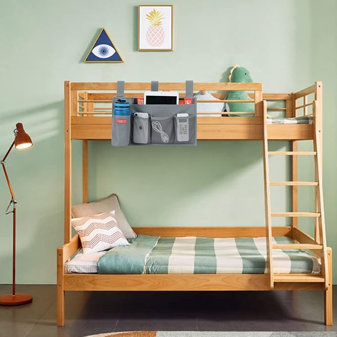 Zafit Hanging Bedside Caddy, Bedside Storage Organizer for Magazine, Phone, Remote control (5 Pockets-Grey)