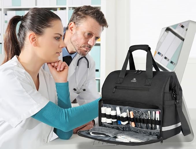 MATEIN Medical Bag, Large Water-Resistant First Aid Bags with Many Pocktets | Detachable Dividers, Nonslip Bottom, Clinical Home Health Bag, Doctor Bag Nurse Gifts, for Nursing & Home Visits, Health Care