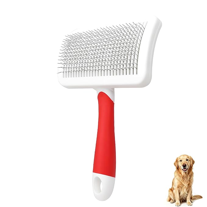 Self-Cleaning Slicker Dog Brush for Large Long-Haired Breeds | One-Click Hair Removal , Ergonomic Grip , Pet Grooming Tool