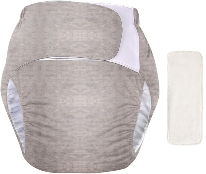 WEEOATAR Unisex Reusable Adult Cloth Diaper,Washable Swim Nappies,Adjustable Incontinence Pocket Diaper with Magic Stickers,Protective Underwear for Seniors,Disability,Postpartum(Grey) One Size