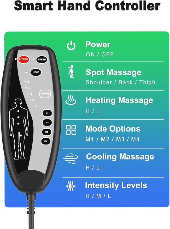 Vibration Back Massager with Heat, Massage Chair Pad for Recliner with 2 Heating Levels & 6 Vibration, Seat Cushion For Seniors, Office Workers & Family, Fatigue & Pain Relief in Office, Home & Travel