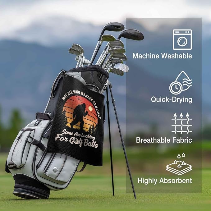 Funny Golf Towel with Clip, Golf Bag Accessories for Men Women ,"Not All Who Wander"Golf Towel Gifts for Mom Grandma Dad,16x24inch Waffle Weave Microfiber,Birthday Christmas Retirement Golfer Gifts