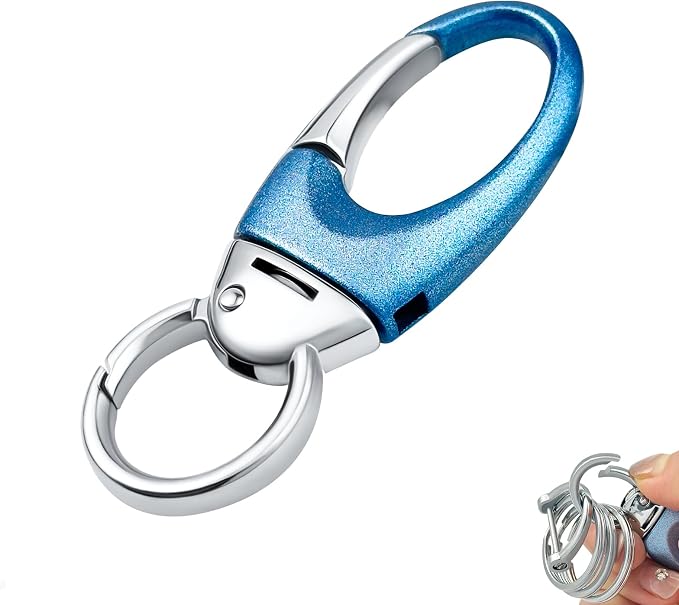 Keychain Quick Release Double Carabiner Clip with D Ring Key Rings, Unisex Belt Loop Key Holder for Home Car Keys