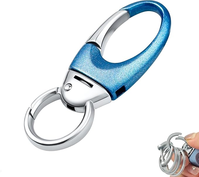 Keychain Quick Release Double Carabiner Clip with D Ring Key Rings, Unisex Belt Loop Key Holder for Home Car Keys